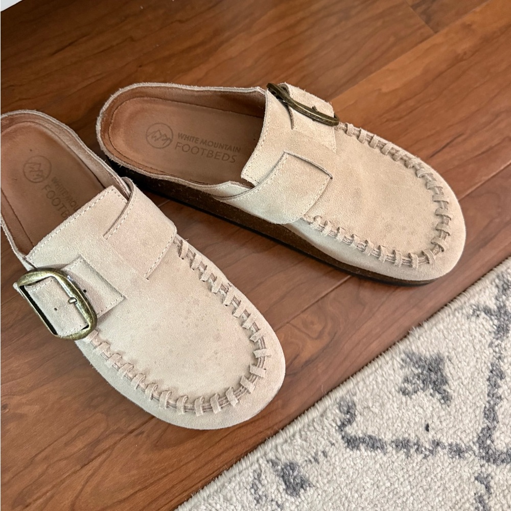 White Mountain Cream Buckle Clogs